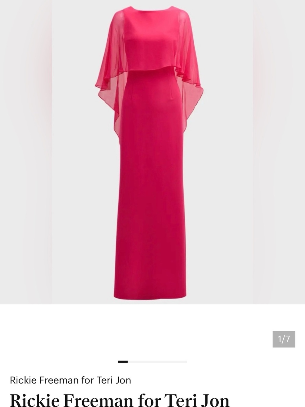 Rickie Freeman for Teri Jon Scuba Fuschia Gown with chiffon cape sleeve